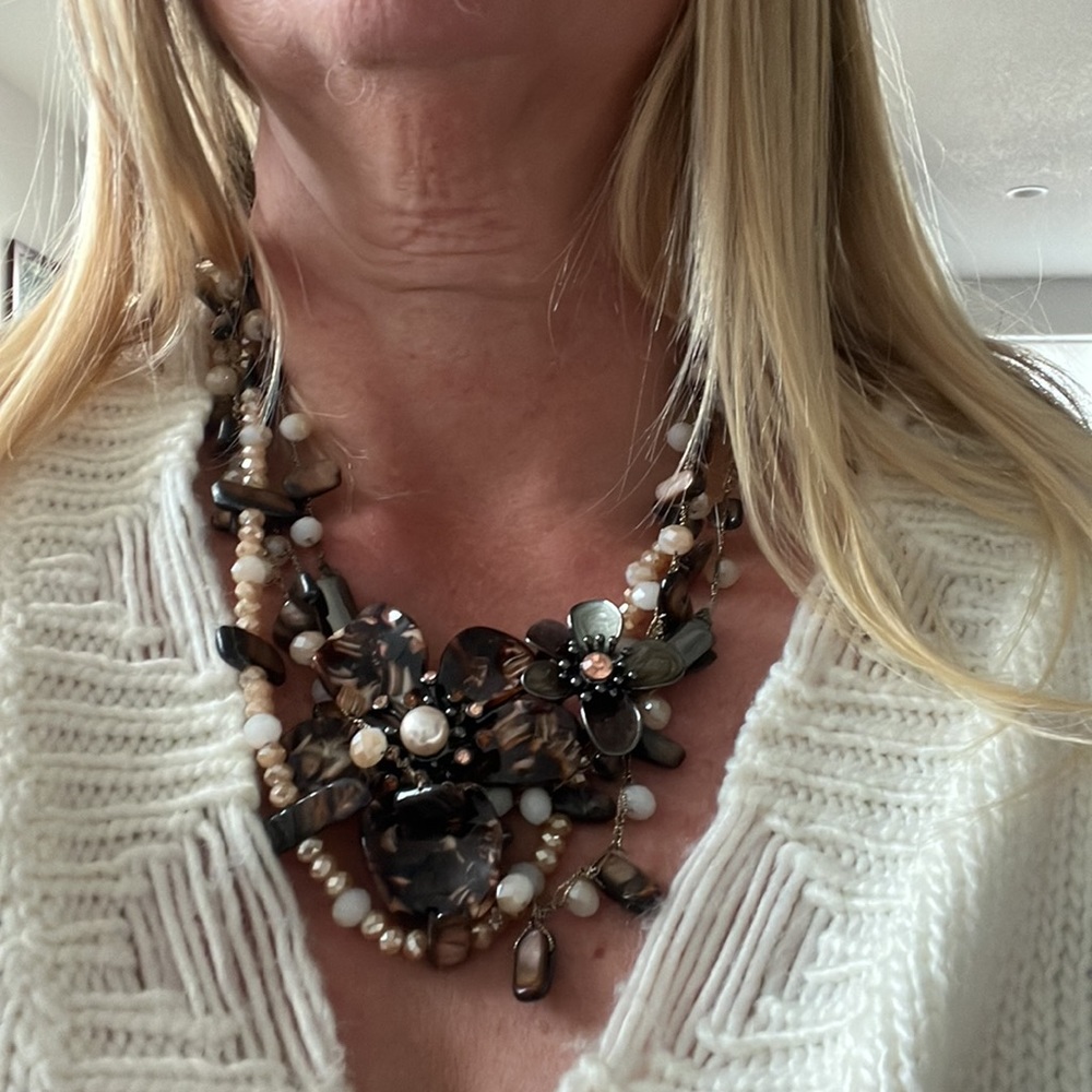 Artisan-Made Statement Brown Flower Necklace Made… - image 4